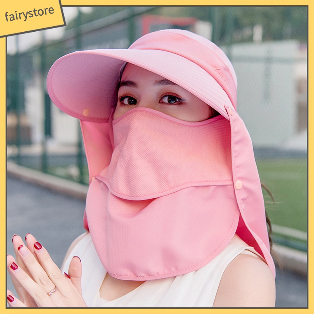 Mũ bảo vệ chống nắng đa năng dành cho nữ có vành rộng có tích hợp tấm che mặt có thể tháo rời