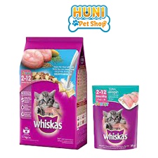 [gói tặng 20g mèo lớn]Thức ăn cho mèo con Whiskas Junior, Đồ ăn hạt cho mèo vị cá biển và sữa - gói 1.1kg - Huni Petshop