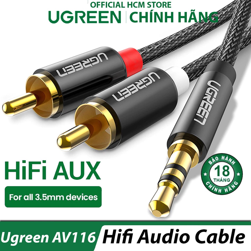 Dây AV Hifi 3Ly Ra 2 Hoa Sen Cao Cấp UGreen AV116 - BH 18T Chính HÃng
