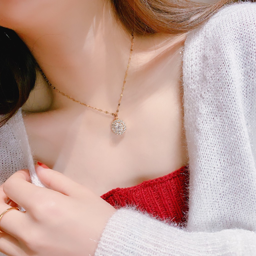 Nhẫn Tròn Bằng Thép Titan Đính Kim Cương Toàn Diện | Dây Chuyền Mặt Tròn Đính Đá Zircon Nhiều Màu Sắc Không Gỉ Chống Nhạy Cảm
