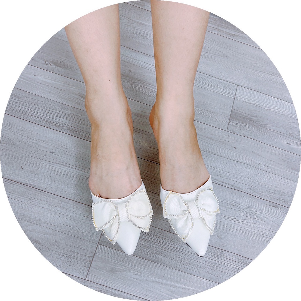 [FREE SHIP ĐƠN 50K] DÉP SỤC CAO GÓT NƠ VẢI VIỀN ĐÁ GÓT TRÒN VÀNG SANG CHẢNH- ẢNH CHỤP THẬT