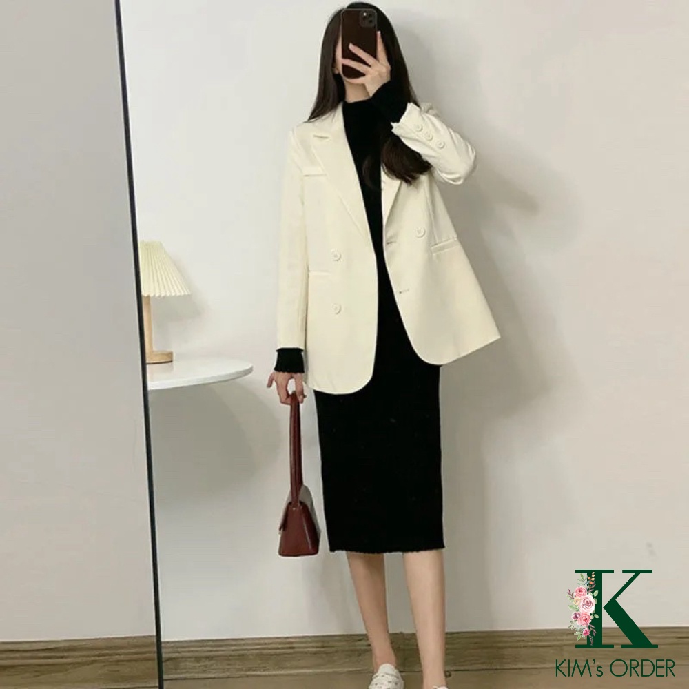 Váy len dáng dài nữ màu nâu đen be cổ 3 phân dài tay phom suông đầm len basic đi chơi đi học đi làm thời trang Hàn Quốc