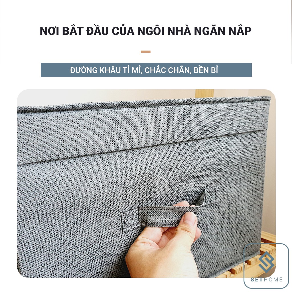 Hộp vải đựng đồ có nắp SETHOME đa năng giỏ đựng quần áo đồ lót mỹ phẩm thùng đựng đồ cá nhân có 3 tay xách cao cấp