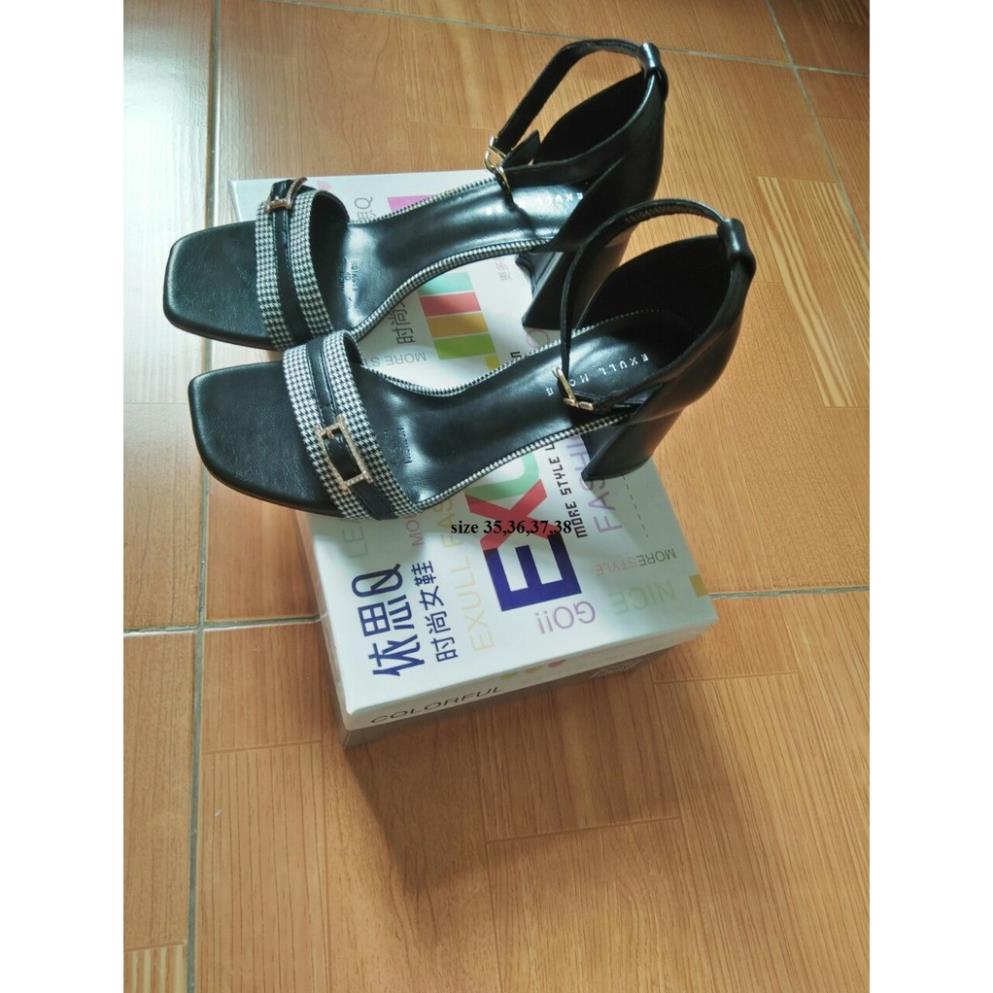 Sandal Cao Gót Nữ Exull Đế Vuông Giày Cao Gót Nữ 7cm Quai Ngang Giá Rẻ Màu Trắng Công Sở Đẹp Sang Chảnh CGEX111