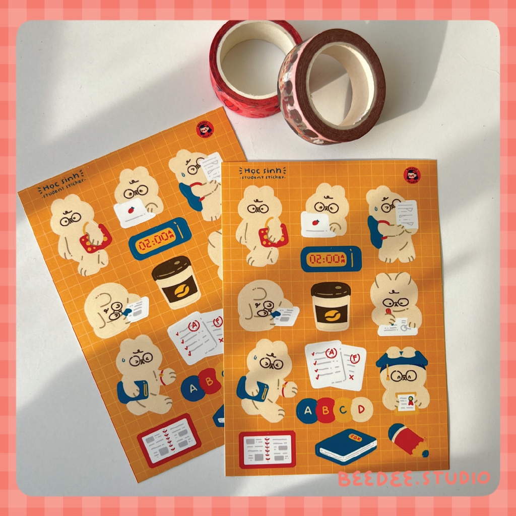Tấm sticker HỌC SINH KÈM POSTCARD ngon | hàng độc quyền Beedee.studio |