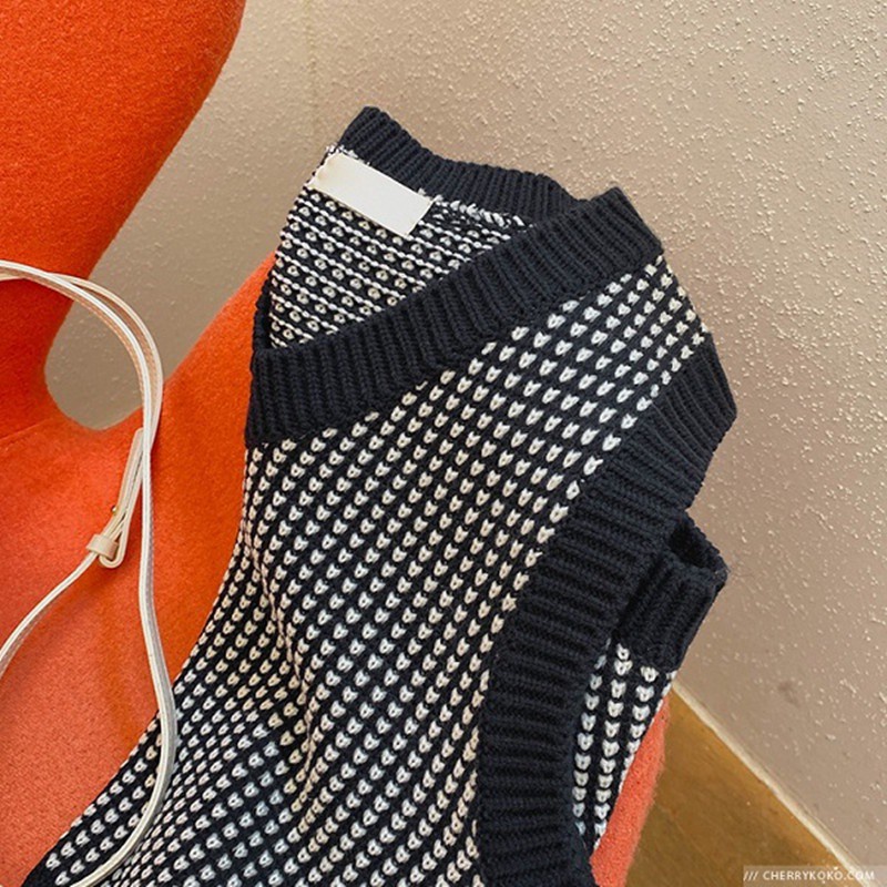 Áo Len Không Tay Cổ Chữ V Họa Tiết Hoa Thời Trang Mới Cho Nữ