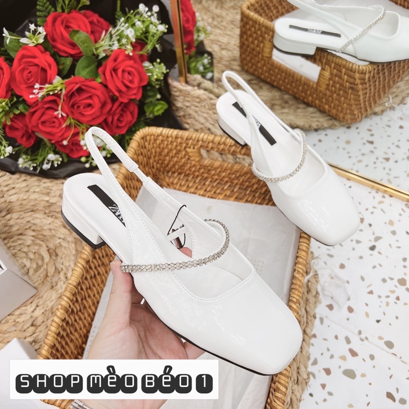 Sandal zara quai đá ngang gót thấp xuất dư fullbox