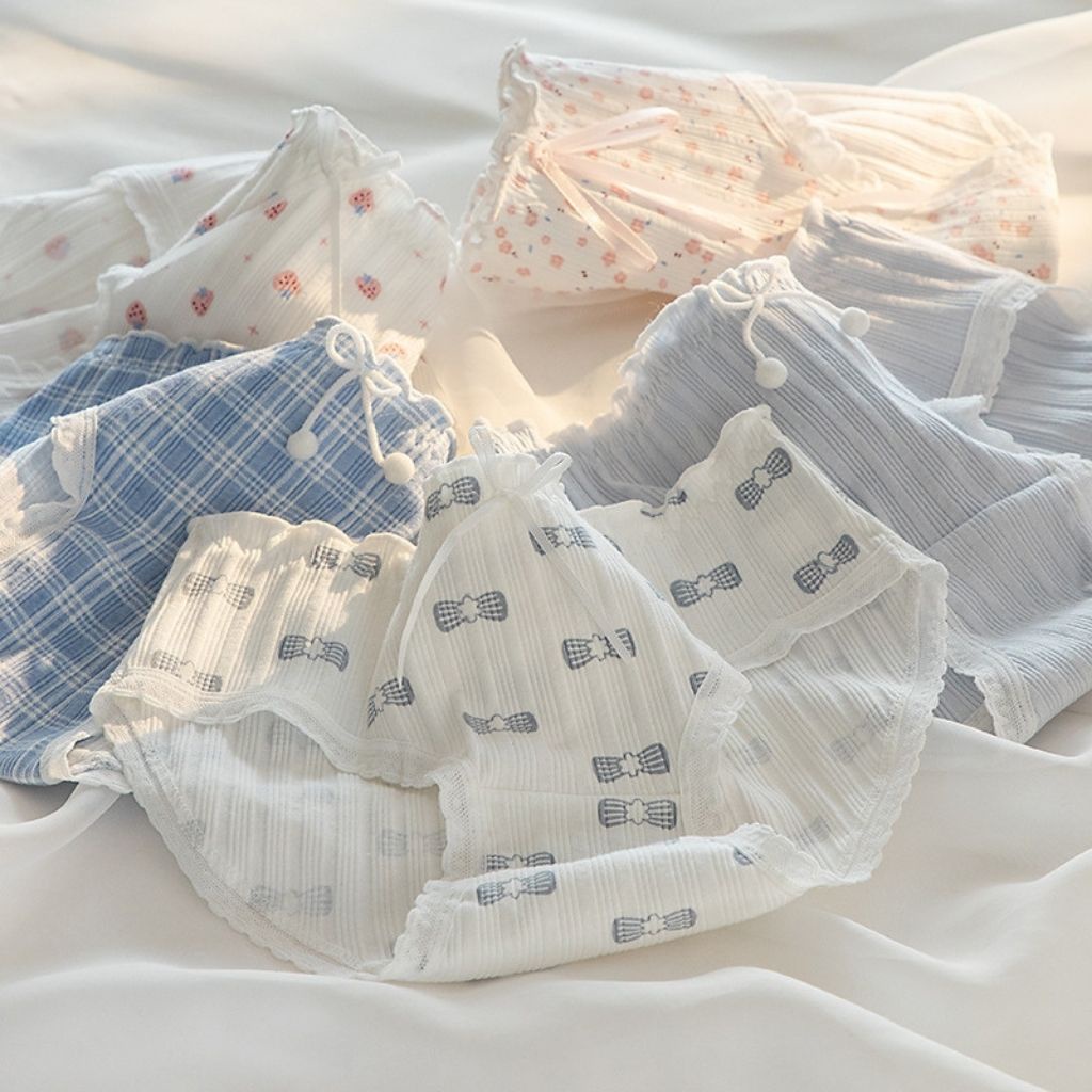 Quần lót nữ cotton ren viền ôm dáng kháng khuẩn khử mùi, quần chíp nữ đính nơ họa tiết cute dễ thương JOCOSI L128