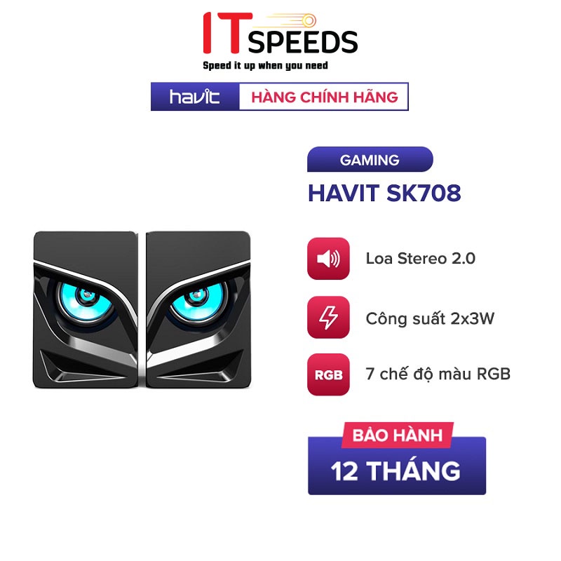 Loa Gaming RGB HAVIT SK708, Âm Thanh Stereo 2.0, 7 Chế Độ Màu RGB, Cống Suất 2x3W - Chính Hãng BH 12 Tháng ITSpeeds