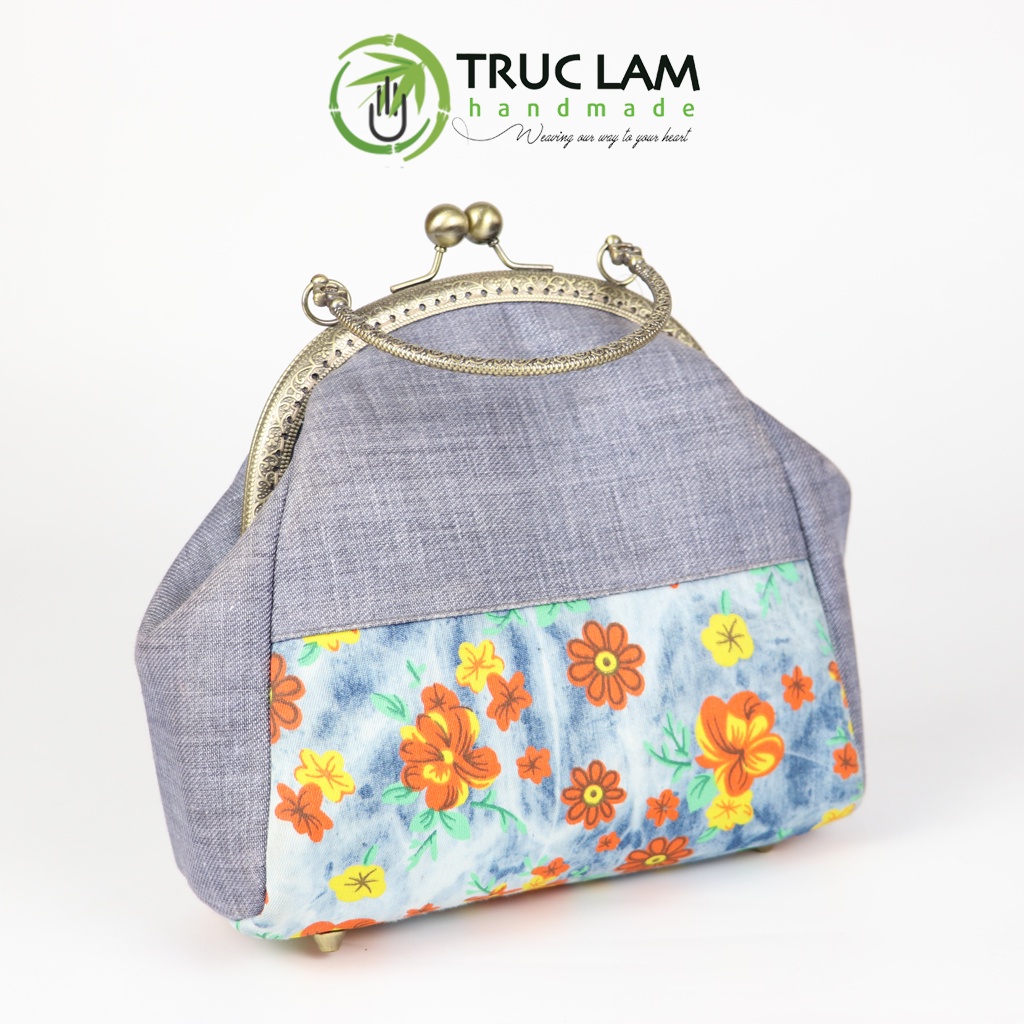 Túi Xách Tay Đeo Vai Thời Trang Nữ Vải Denim Khóa Nẹp Đồng Miệng Cong - Trúc Lâm Handmade