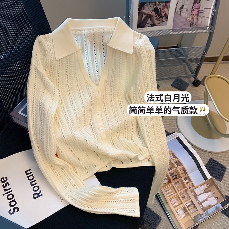Áo Cardigan Dệt Kim Tay Dài Cổ polo Phong Cách Mới Mùa Thu Cho Nữ