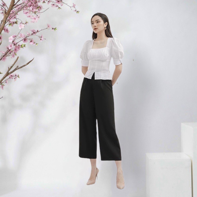 [Thiết Kế] Áo sơ mi thiết kế cổ vuông tay bồng thiết kế Chính hãng Thời Trang PP - Trắng | BigBuy360 - bigbuy360.vn