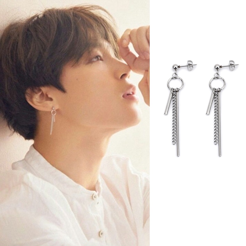 Khuyên tai dáng dài chất liệu inox phong cách hip hop thời trang Kpop dành cho nam và nữ