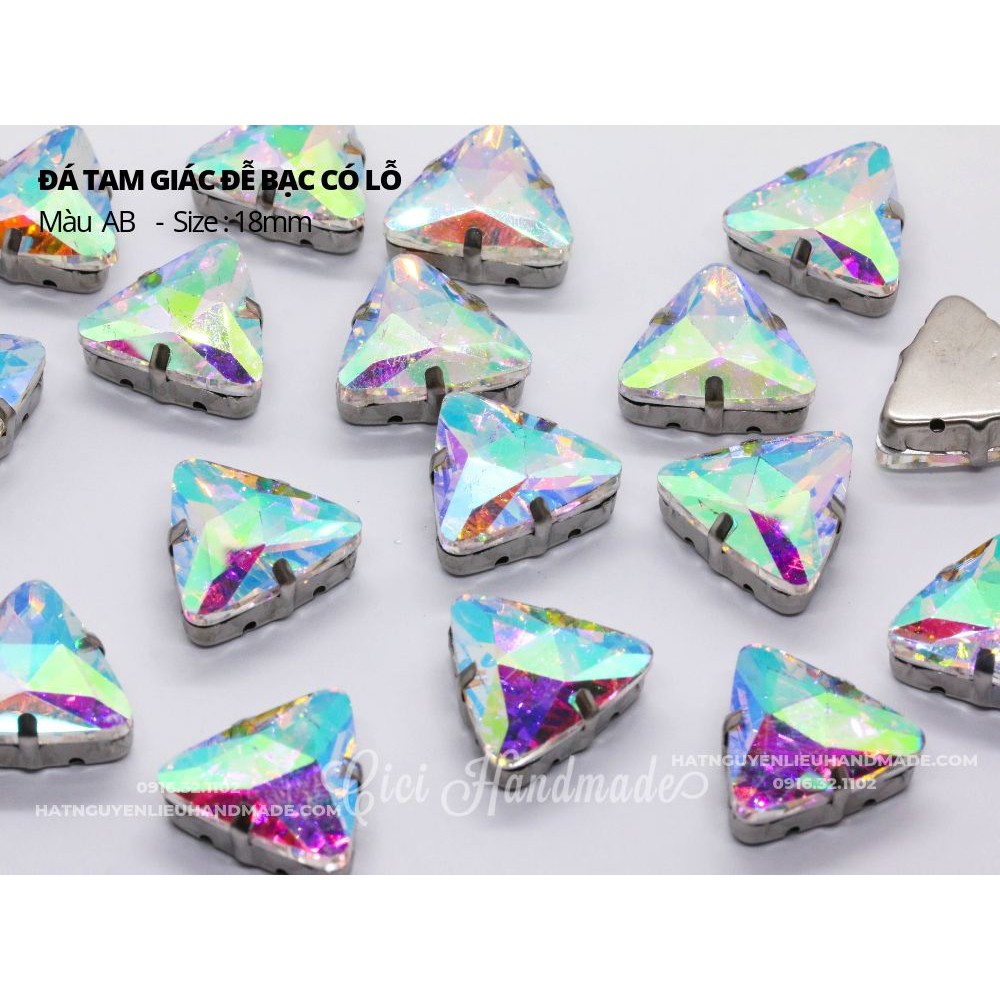 Set 5 hạt đá tam giác đế bạc 18mm Cici Handmade chuyên hạt đá hạt pha lê hạt cườm hạt trang sức tự làm