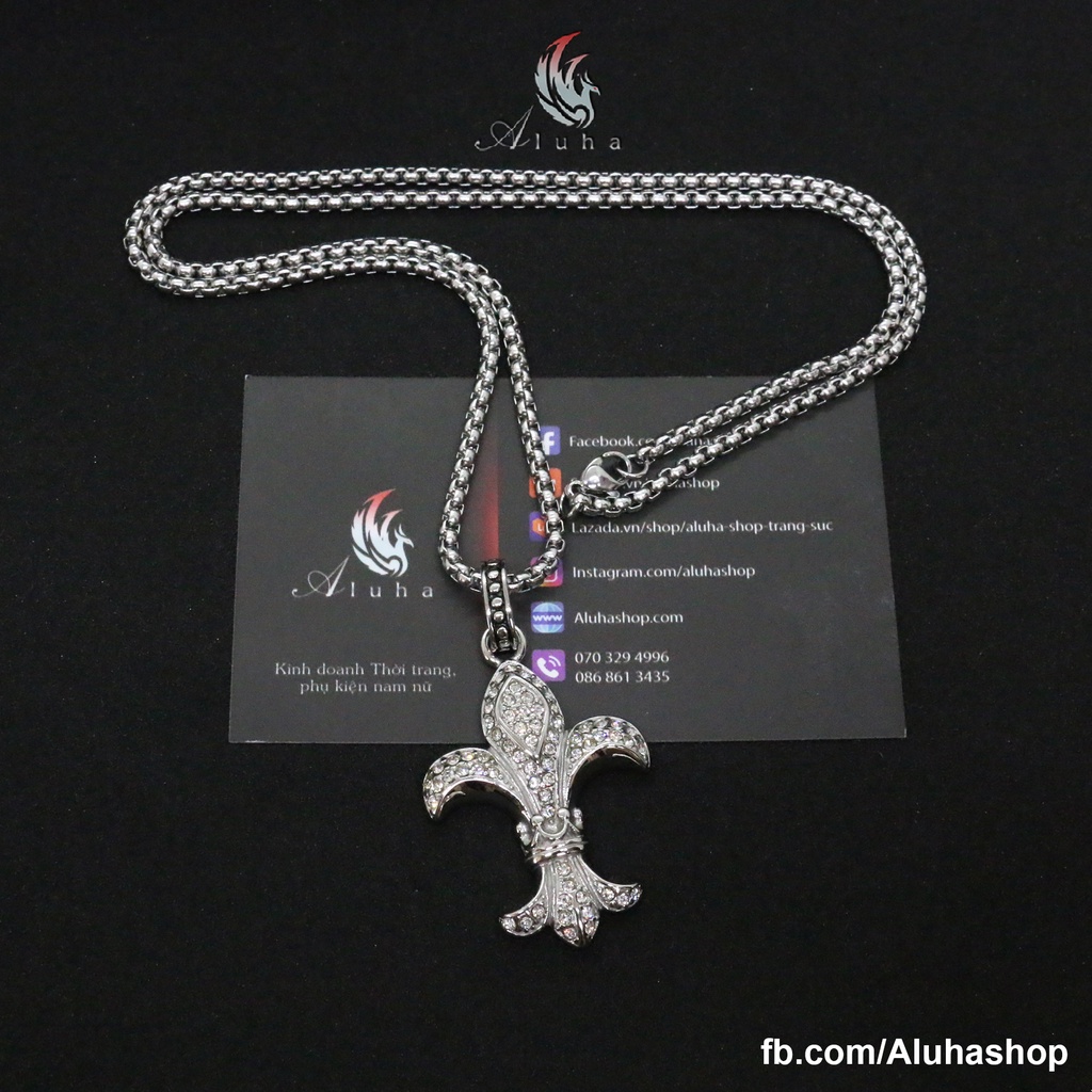 Dây chuyền Titan Chrome Heart họa tiết hoa Iris đính đá đẹp không tì vết bling bling, Hiphop for real -  NL158 - Aluha