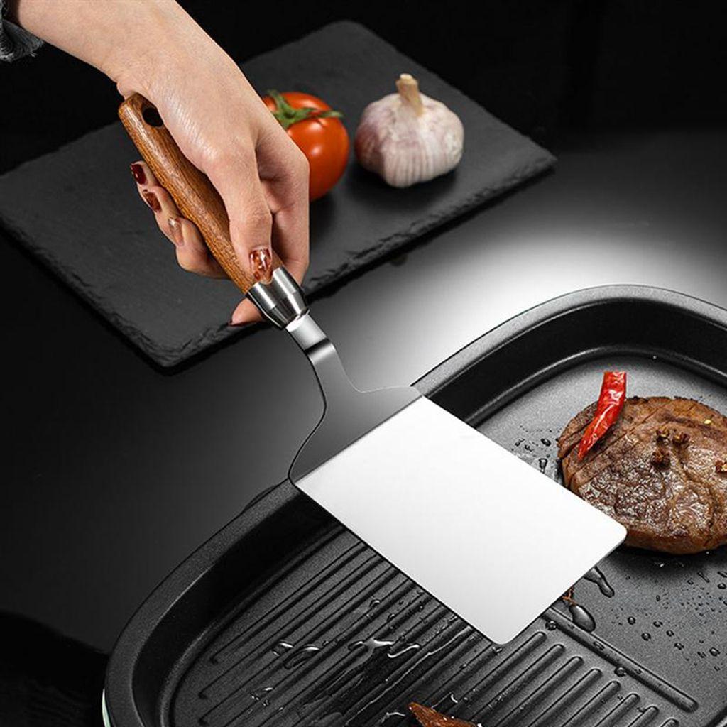 1 Xẻng Chiên Thức Ăn Bằng Thép Không Gỉ Tay Cầm Bằng Gỗ