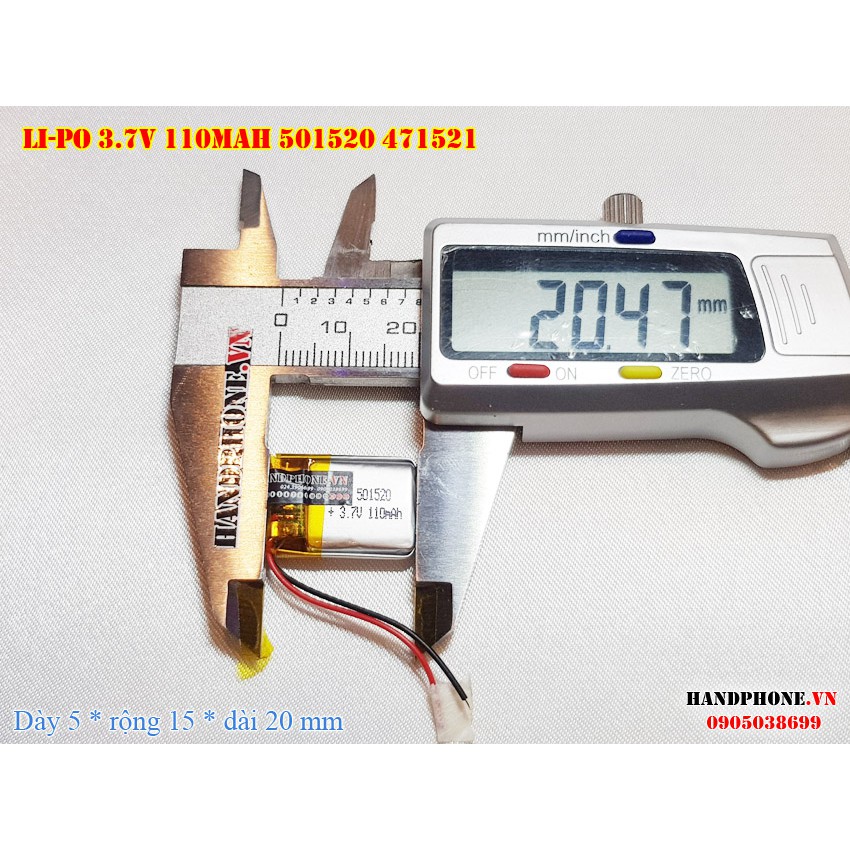 Pin sạc Li-Po 3.7V 110mAh 501520 471521 (Lithium Polyme) cho Loa Bluetooth, tai nghe Bluetooth, Smartwatch