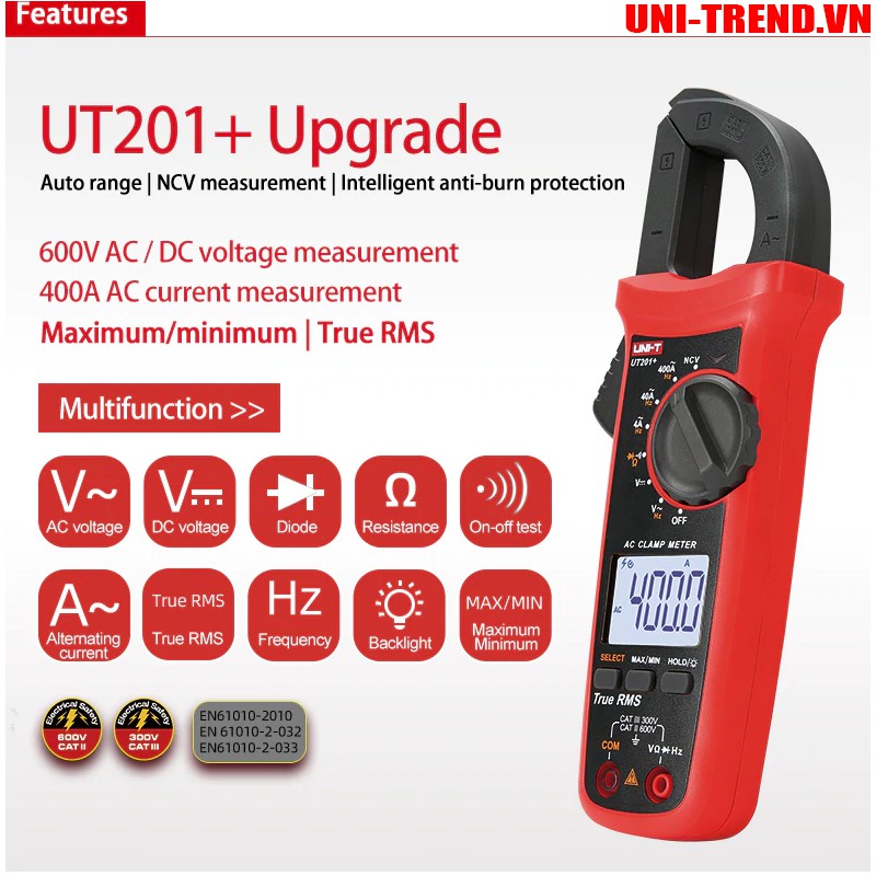 UT201+ Ampe kìm điện tử Uni-Trend 400A (Ver 2019)