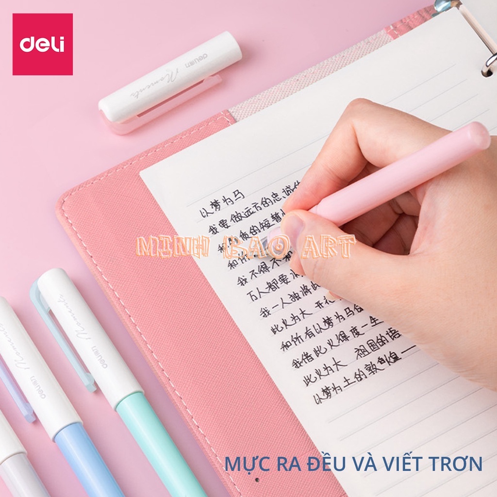 BÚT MÁY HỌC SINH KÈM ỐNG MỰC XANH CAO CẤP DELI - CỐ ĐỊNH CÁCH CẦM NẮM - MÀU MACARON - BÚT LUYỆN VIẾT CHỮ ĐẸP - A932