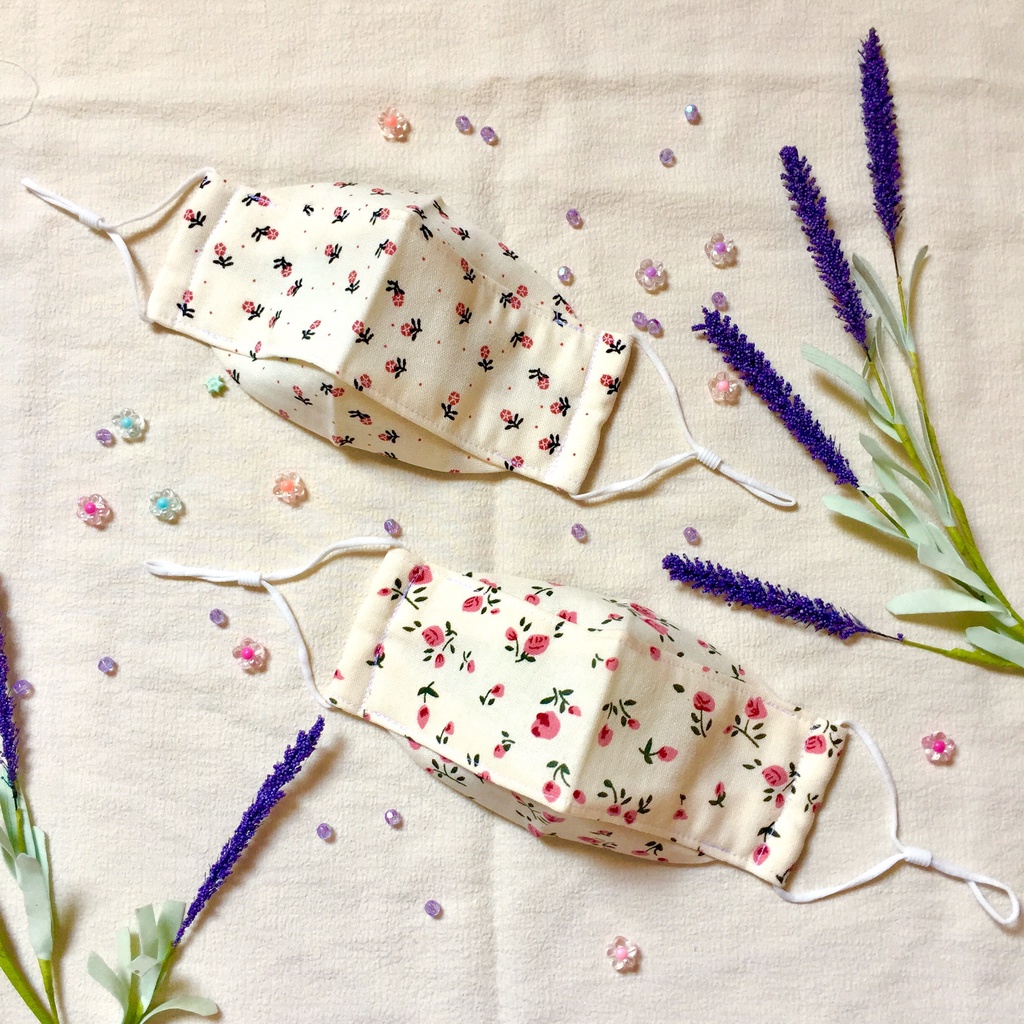 Khẩu trang vải (3 lớp) Linen 3D kháng khuẩn chống nắng họa tiết hoa Vintage