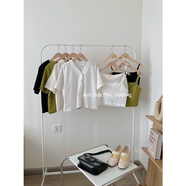 Set Áo Cardigan ngắn Tay Kèm Áo 2 Dây Phong Cách Hàn Quốc A6