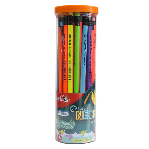 Bút chì Smartkids 2B Neon gỗ đen 10 cây màu ngẫu nhiên SK-PC2B005