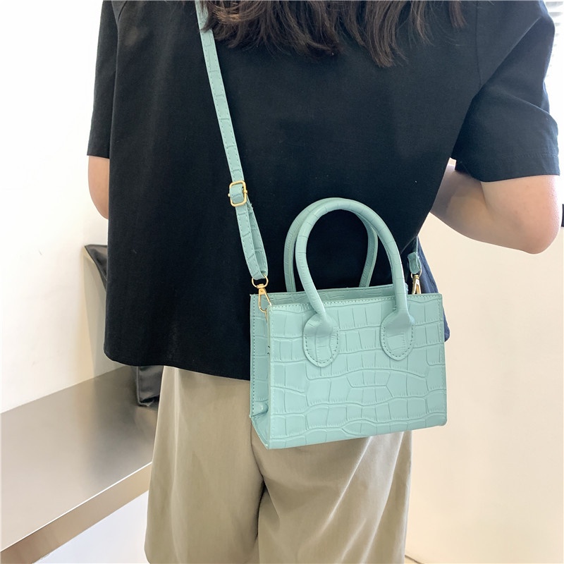 Túi Đeo Chéo Vai Hình Vuông Nhỏ Màu Trơn Họa Tiết Đá Phong Cách Phương Tây Thời Trang 022