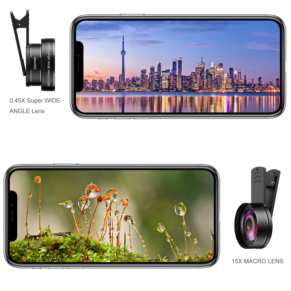 (2020 Upgraded) 2 in 1 Phone Camera Lens 0.45X Super Wide Angle Lens and 15X Macro Lens Compatible with iPhone Samsung Huawei Xiaomi