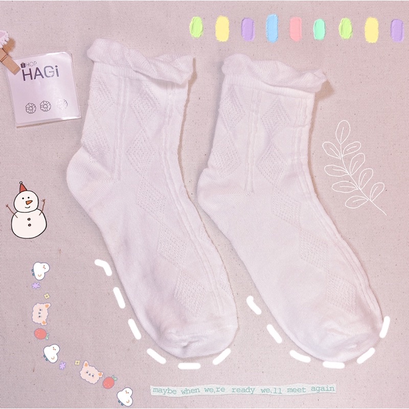 Set 5 Đôi Tất nữ Vintage Full Trắng Phối Ren Hoạ Tiết Dễ Thương Phong cách Hàn quốc Học sinh Sinh Viên