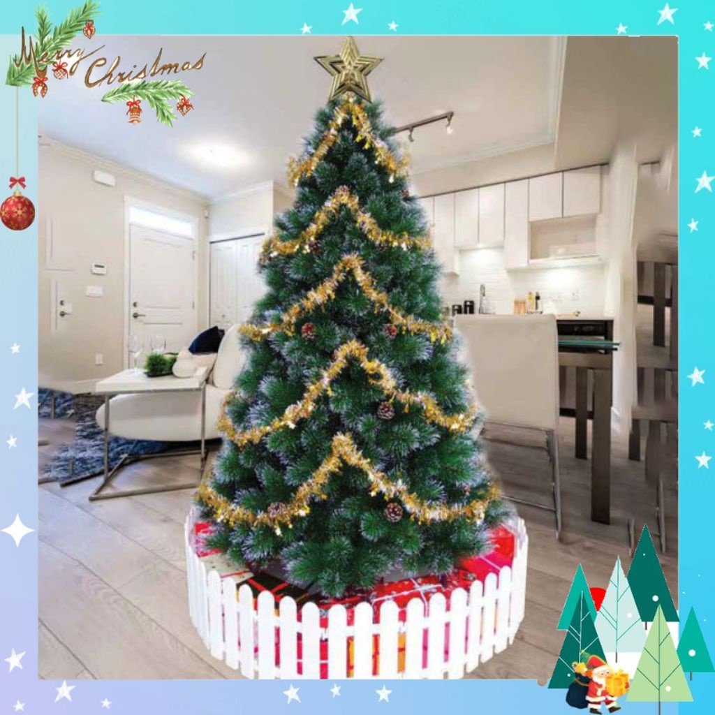 Cây thông noel 2m, cây thông noel cước lăn kim tuyến bạc gắn trái thông 2m trang trí giáng sinh trong nhà ngoài trời