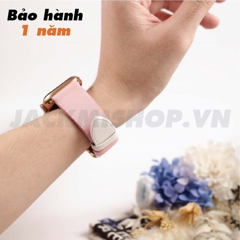 [BẢO HẢNH 1 NĂM] Dây Da BÊ SWIFT may tay thủ công màu Hồng/Trắng khóa Bướm cho Apple Watch series 1/2/3/4/5/6/7