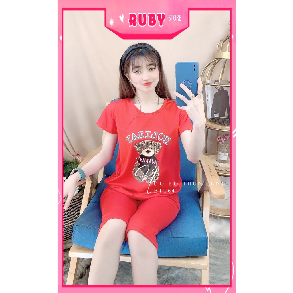 Đồ bộ nữ mặc nhà chất thun mềm mát in hình gấu hoạt hình dễ thương BTT64