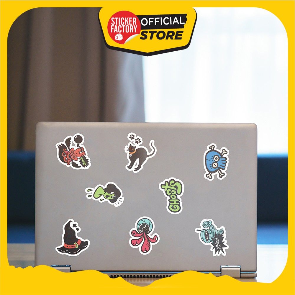 Hộp set 30 sticker decal hình dán nón bảo hiểm , laptop, xe máy, ô tô STICKER FACTORY - Halloween