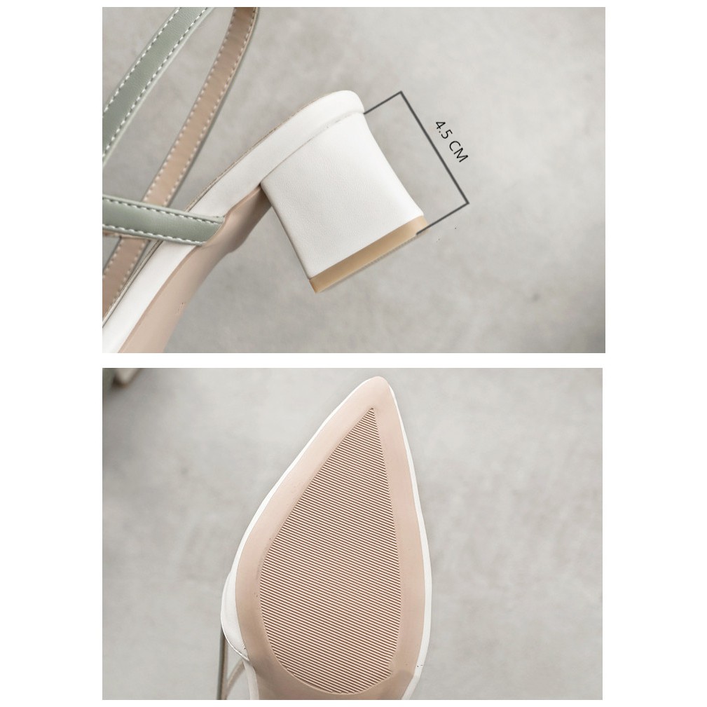 Giày cao gót phong cách Hàn Quốc gót thô 4cm màu trơn