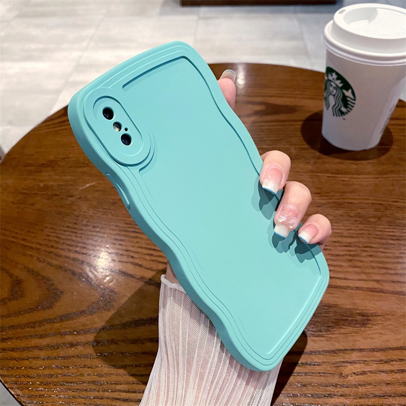 Ốp Điện Thoại Màu Kẹo Trơn Viền Gợn Sóng Sang Trọng Chống Sốc Cho iPhone x xs max xr 11 Pro max 12 Pro 7 8 Plus