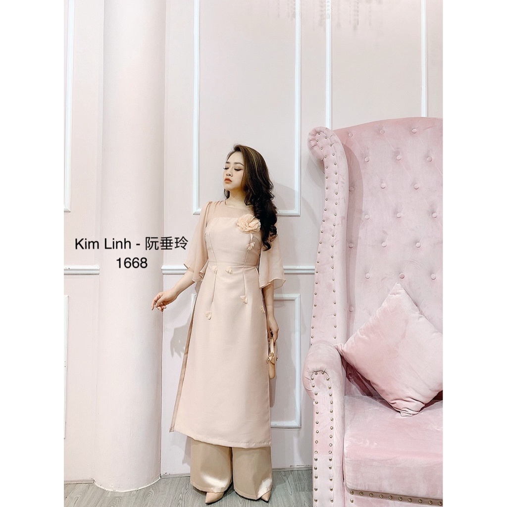 Áo Dài Tết Đính Hoa Thiết Kế Cao Cấp - Kim Linh Shop