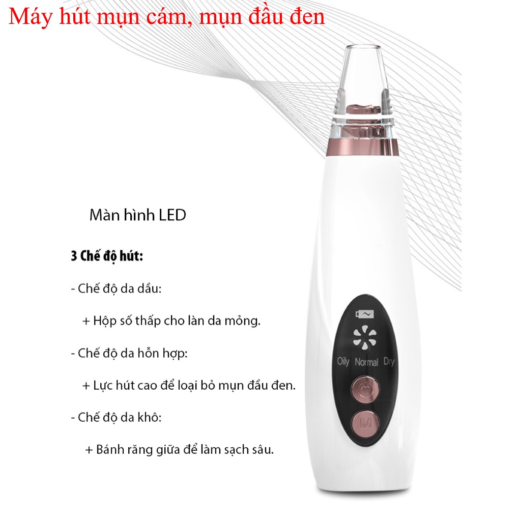 Máy hút mụn đầu đen mụn cám cao cấp dụng cụ làm sạch lỗ chân lông kèm 6 đầu hút siêu mạnh loại bỏ mụn và bã nhờn mẫu mới