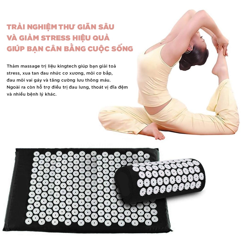 Đệm Massage Bấm Huyệt KINGTECH 💖𝐅𝐑𝐄𝐄 𝐒𝐇𝐈𝐏💖 Thảm Yoga Giúp Cải Thiện Lưu Thông Máu - Giảm Đau Vai Cổ, Đau Lưng