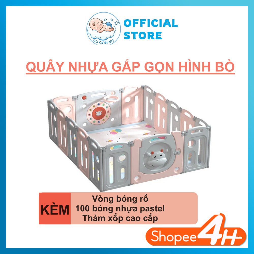 [Tặng Thảm+ 100 banh] Quây Nhựa KIDSWOW Hàn Quốc Hoạ Tiết Chú Bò Đáng Yêu