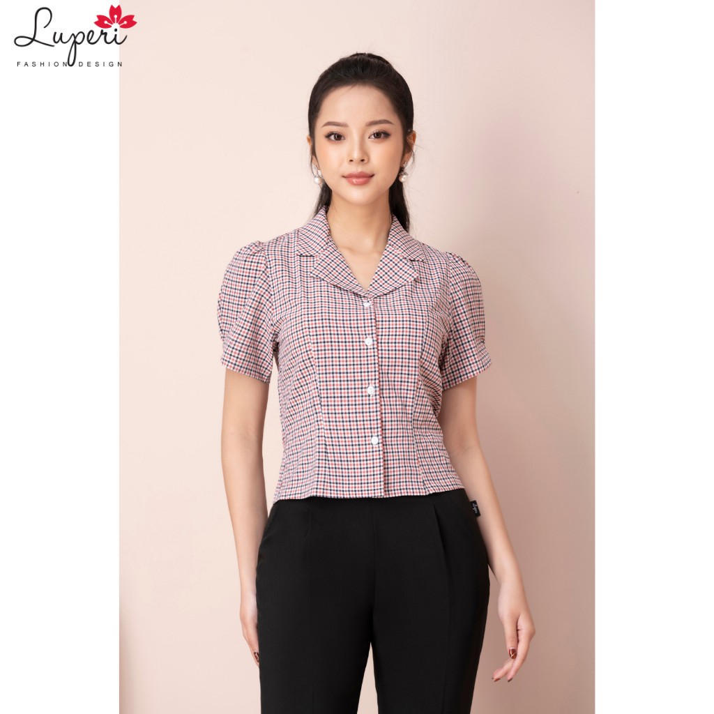 Áo Sơ Mi Thiết Kế Nữ Cao Cấp LUPERI Dáng Suông, Họa Tiết Kẻ Sọc, Cổ Bẻ, Phù Hợp Với Nhiều Loại Trang Phục LFSM1216