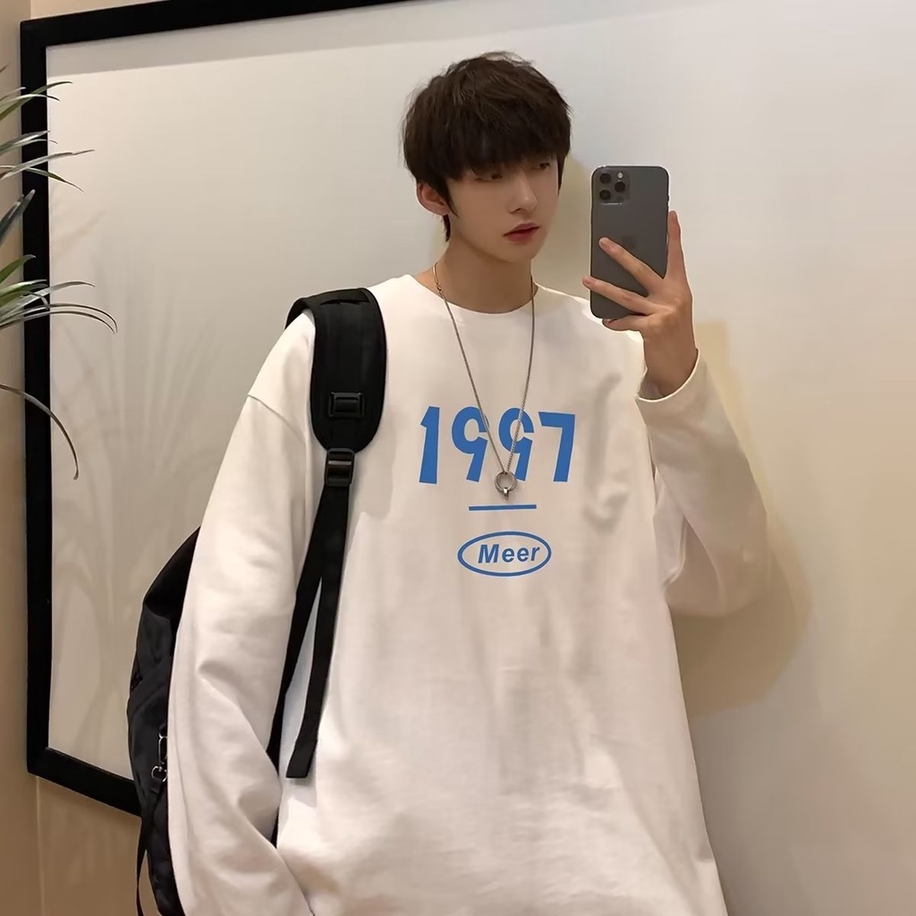 Áo Thun Tay Dài Dáng Rộng In Chữ Phong Cách Nhật Bản Thời Trang Cho Nam Và Nữ size M-5XL