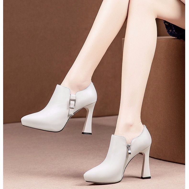 Giày Bốt Nữ Gót Cao Phối Khóa Kéo Cá Tính Thời Trang