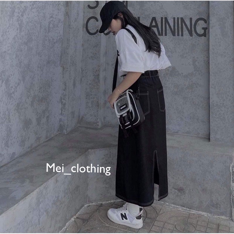 Chân váy JEAN VIỀN CHỈ Cạp Cao Xẻ Sau dày dặn