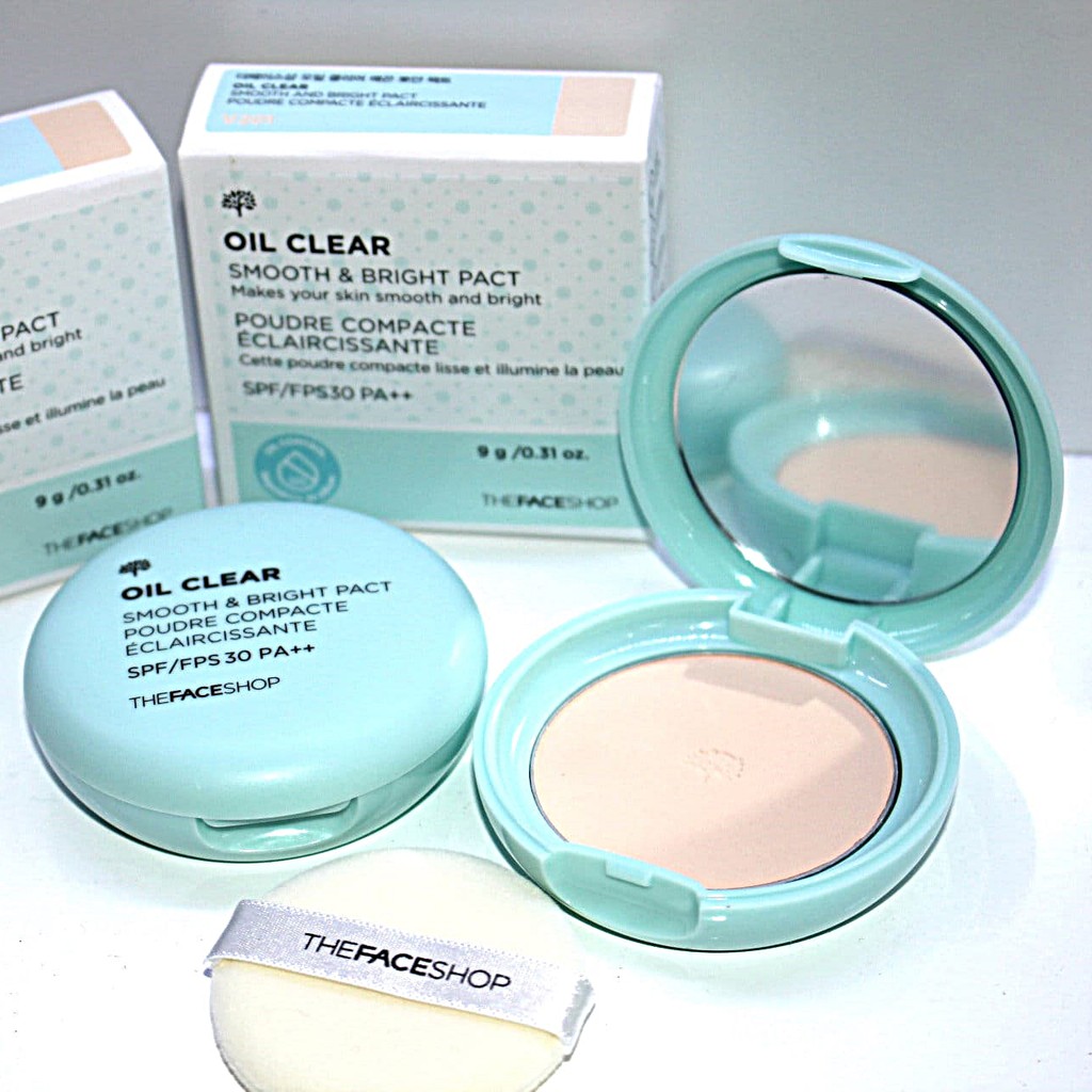 Phấn Phủ Nén Hàn Quốc The Face Shop Oil Clear Smooth Bright Blotting Pact Spf30/Pa++ Kiềm Dầu 9g Chính Hãng