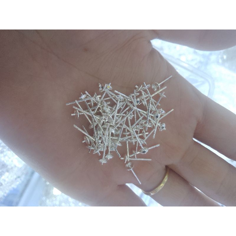 Charm cây đinh bạc s925 làm chốt bông tai xỏ thẳng