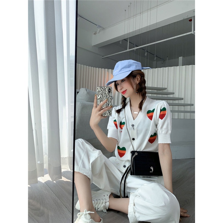 Áo Khoác Cardigan Dệt Kim Mỏng Tay Ngắn Cổ Chữ V Thời Trang Mùa Hè Cho Nữ