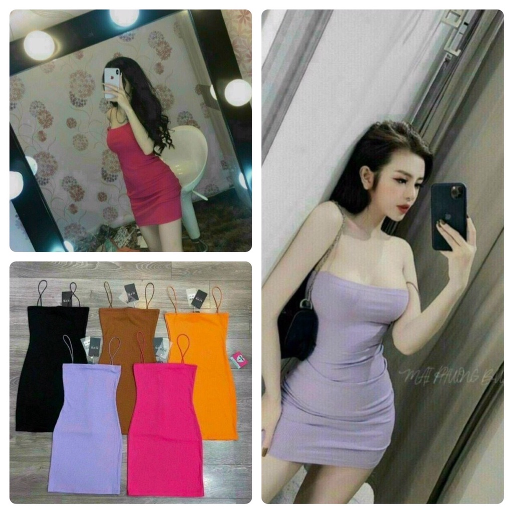 Đầm body 2 dây sợi bún chất pozip mềm mịn, dày dặn