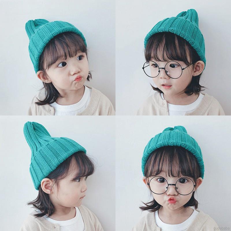 Mũ len ấm áp mềm mại kiểu màu trơn thời trang dành cho bé gái bé trai từ 0 đến 2 tuổi