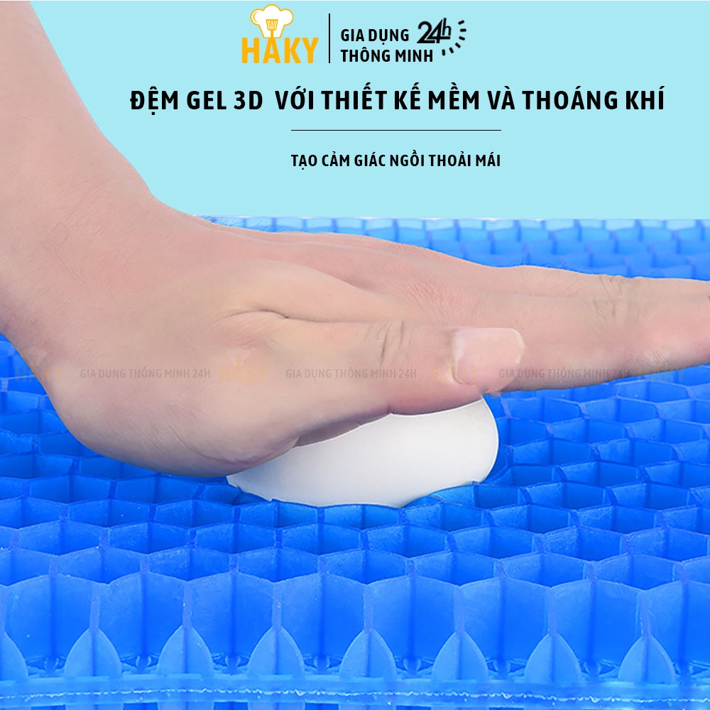 Đệm Gel 3D cao cấp lót ghế ngồi, thế hệ mới HAKY 018, nệm ngồi lót mông thiết kế dạng tổ ong thoáng khí, chất gel bền