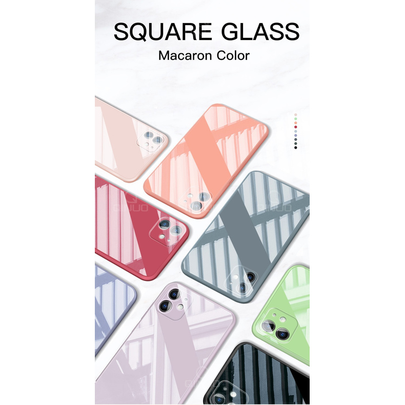 Square Tempered Glass Phone Case for iPhone 12 Mini 11 Pro Max SE 2 X XR XS Max 8 7 Plus 12 Pro Anti-knock Liquid Silicone Cover